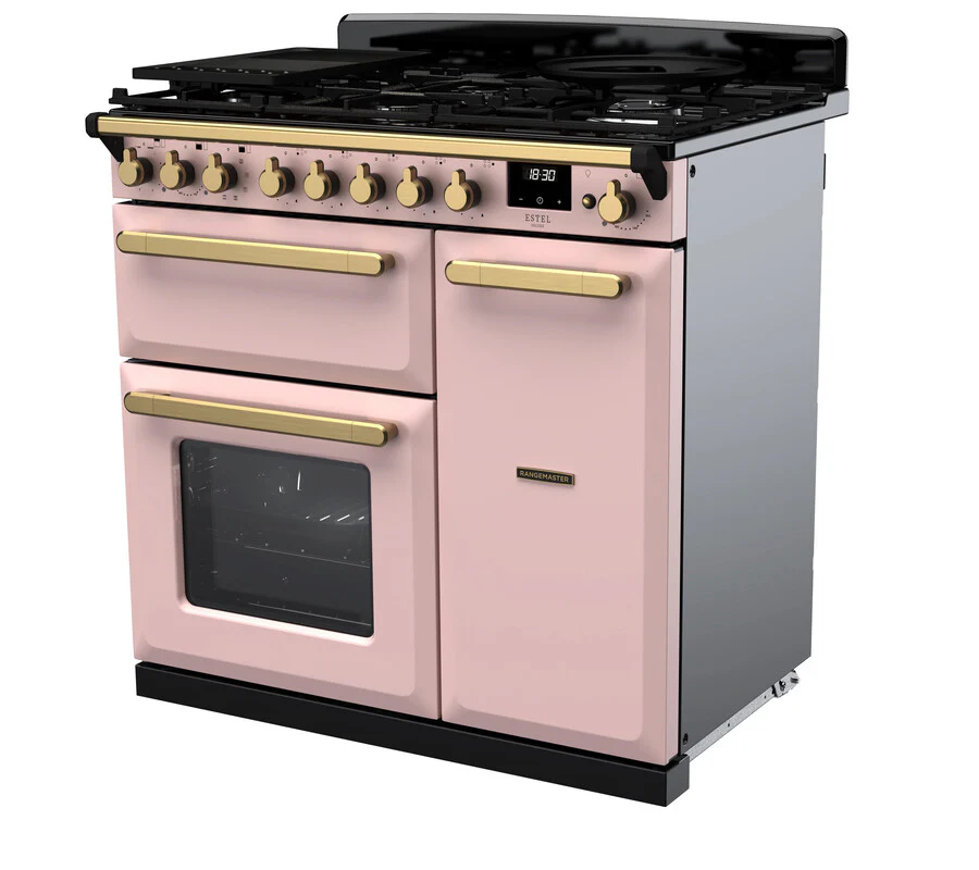 Rangemaster ESDL90DFPPPK/AB1 Estel Deluxe 90cm Dual Fuel Pale Pink/Antique Brass - Image 3