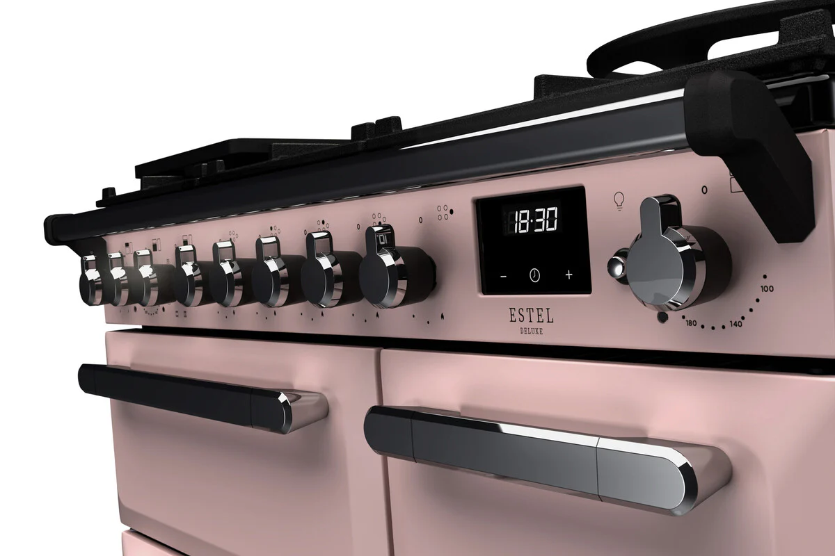 Rangemaster ESDL90DFPPPK/CM1 Estel Deluxe 90cm Dual Fuel Pale Pink/Chrome - Image 2