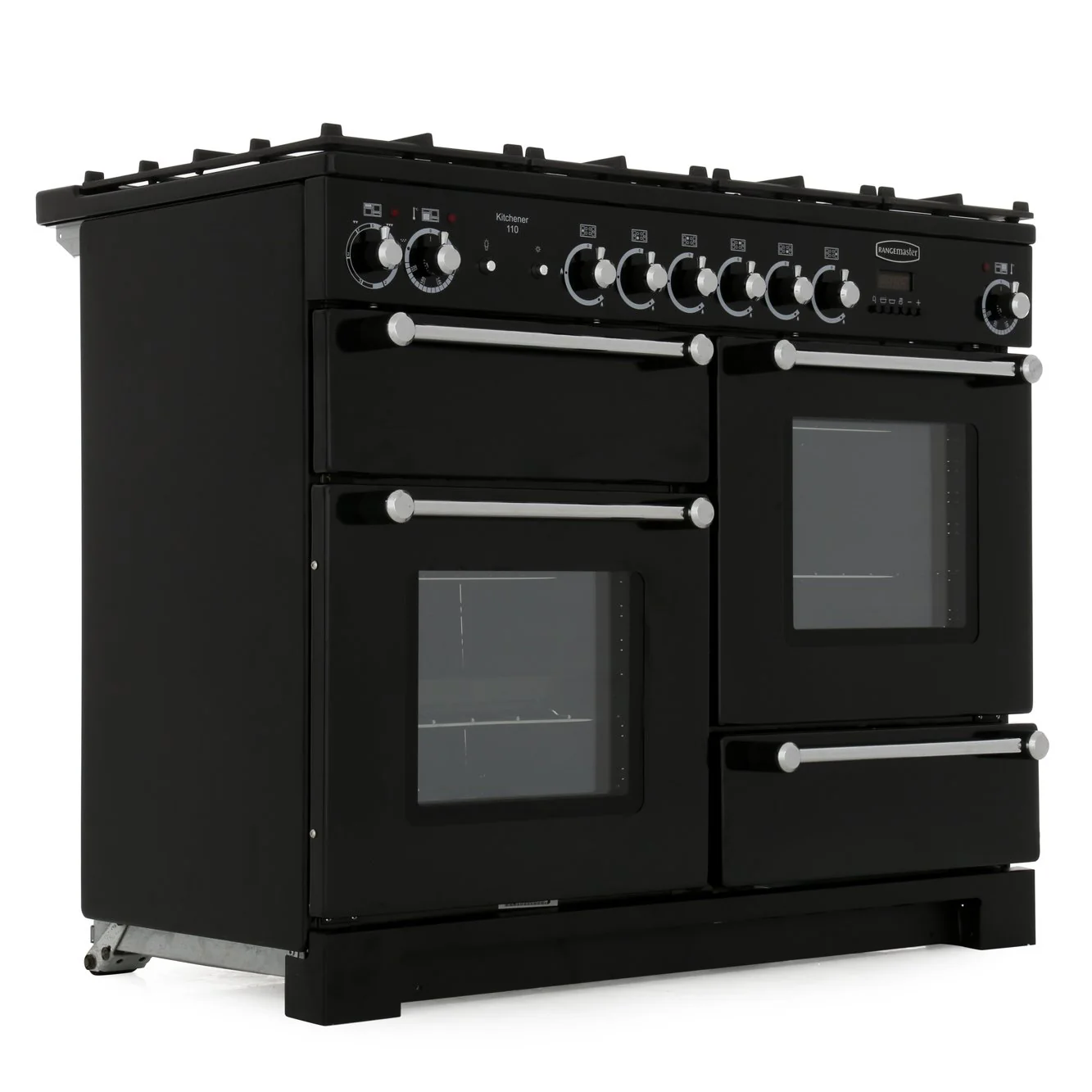 Rangemaster Kitchener KCH110DFFBL/C - Black/Chrome Dual Fuel Range Cooker - 110cm - A Rated - Image 3