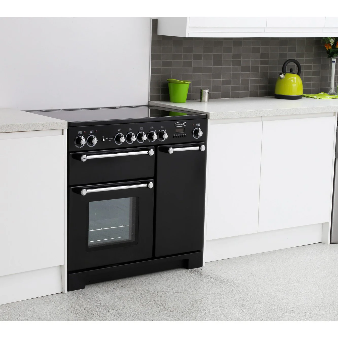 Rangemaster Kitchener KCH90ECBL/C - Black/Chrome Range Cooker - 90cm Ceramic - A Rated - Image 2