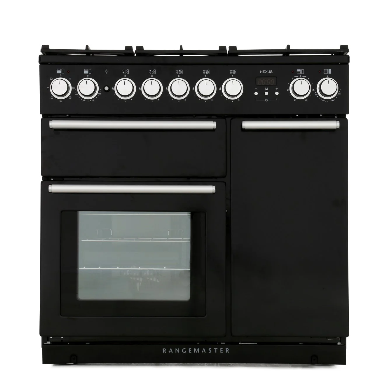 Rangemaster Nexus NEX90DFFBL/C - Black/Chrome Dual Fuel Range Cooker - 140L - A Rated - Image 4