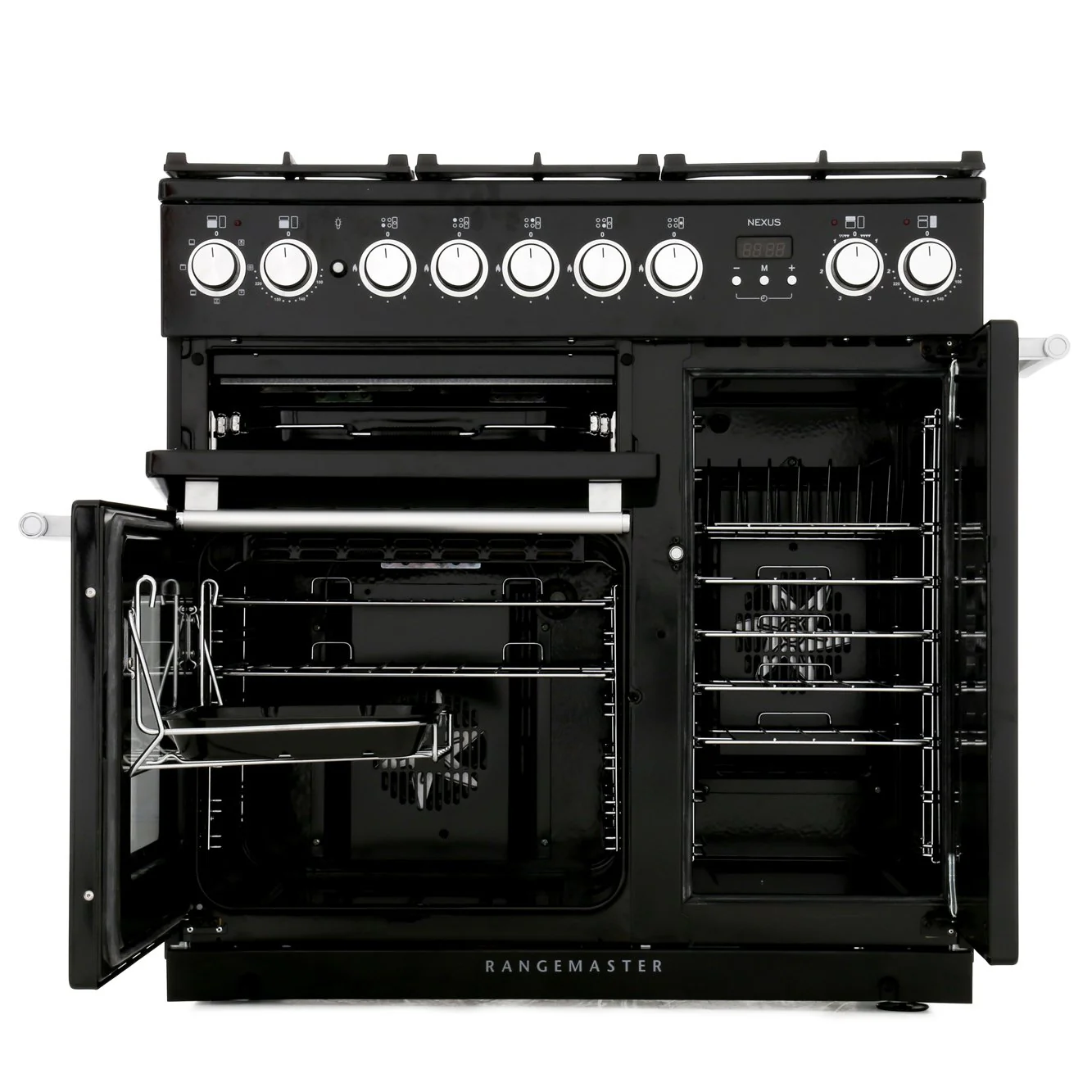 Rangemaster Nexus NEX90DFFBL/C - Black/Chrome Dual Fuel Range Cooker - 140L - A Rated - Image 5
