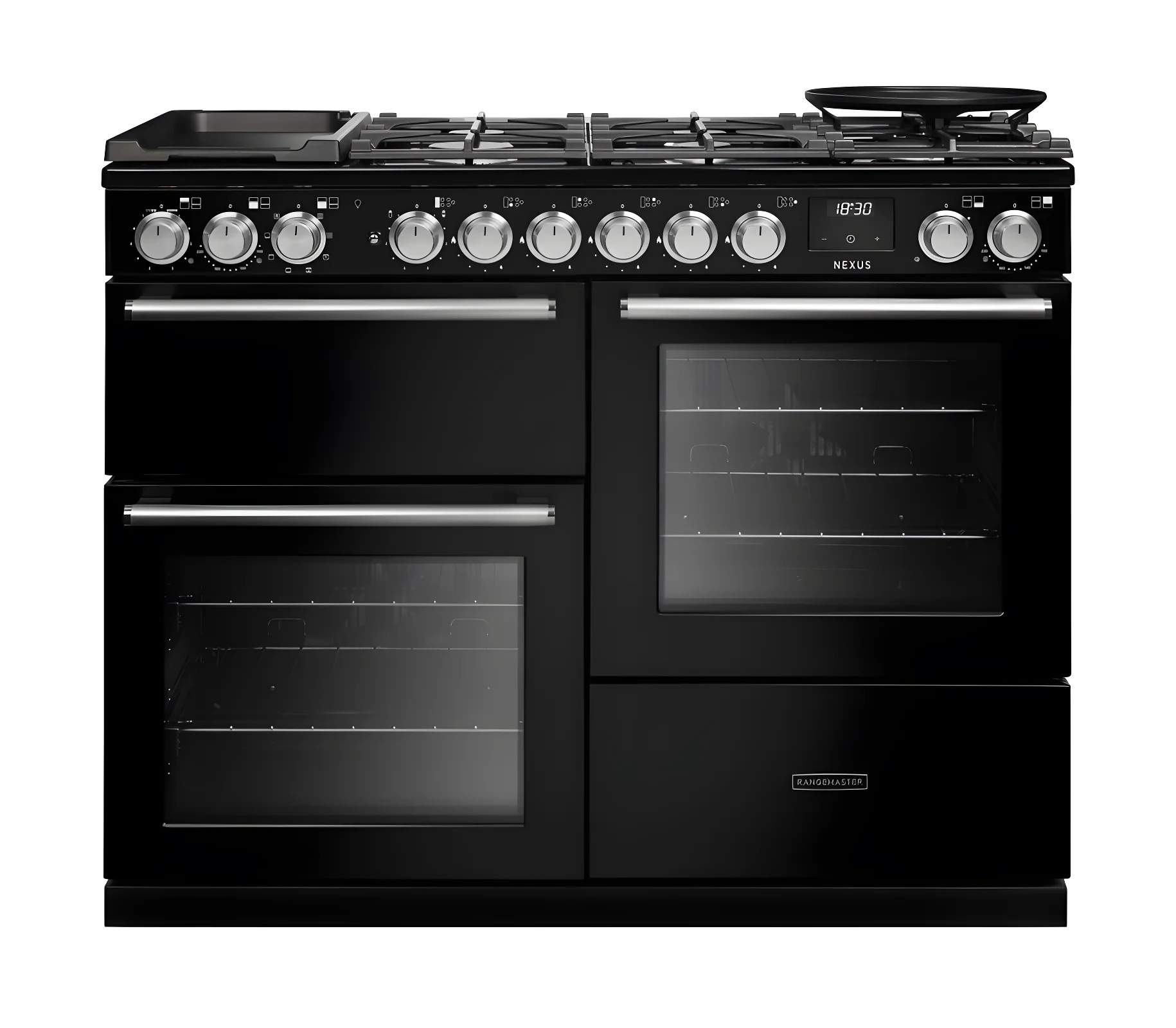 Rangemaster Nexus NEXO110DFPGBL/CM1 - Gloss Black 110cm Dual Fuel Range Cooker - 7 Zone Hob - A Energy