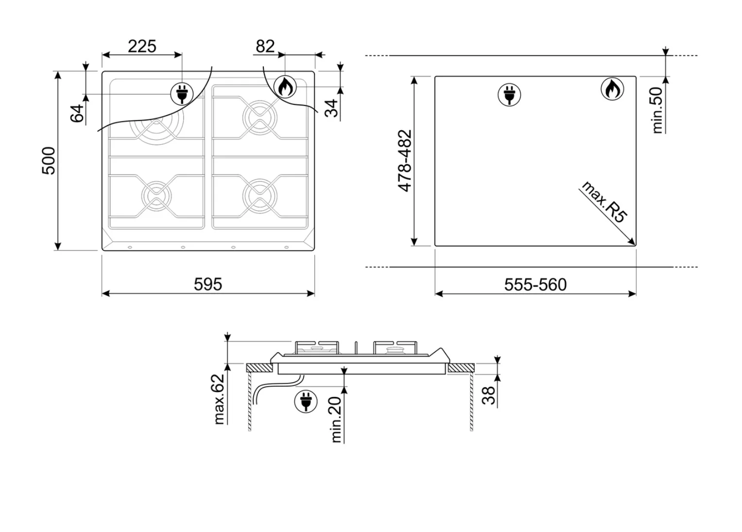 Smeg SR964XGH - Stainless steel 4 Zone Gas Hob - Image 2