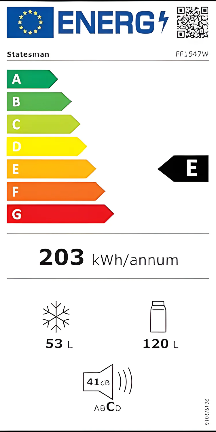 Statesman FF1547W -Frost Free 150cm tall White 47cm wide Fridge Freezer - 173L Capacity - E Energy Rating - Image 3