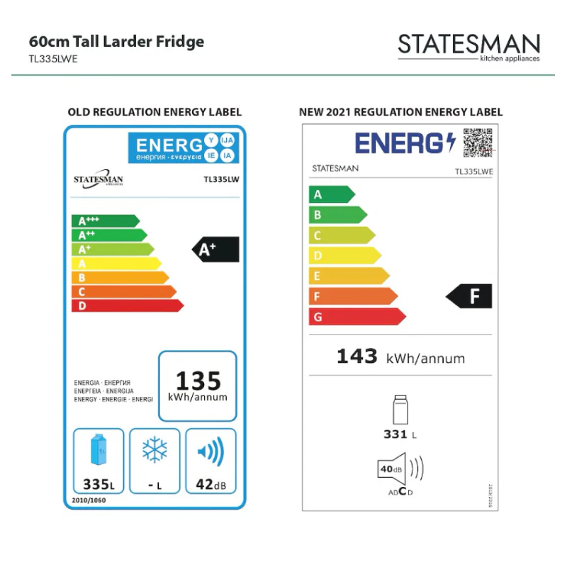 Statesman TL335LWE - White Larder Fridge - F energy - Image 3