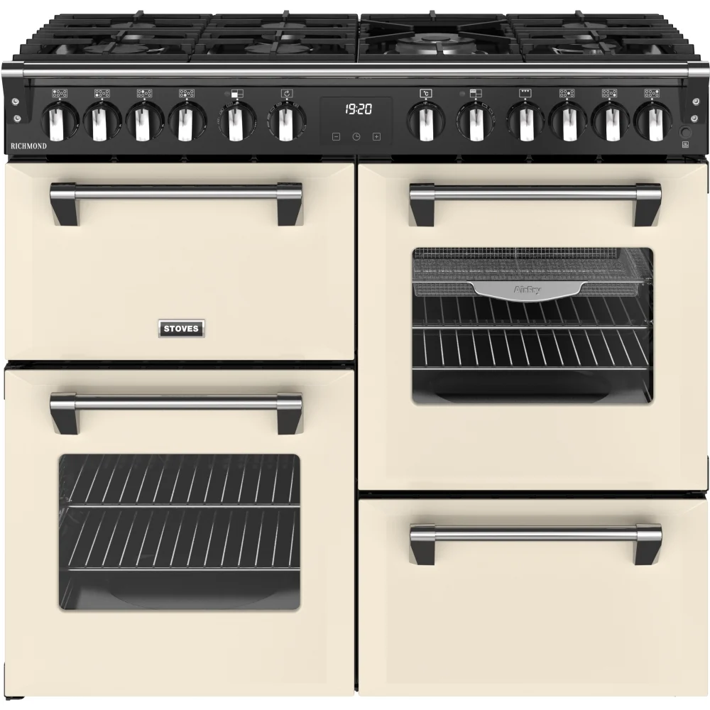 Stoves RCA RICH 100DF CRM 444411857 - Cream Range Cooker - 196L Capacity - Quad Oven - 7 Burner - A Energy