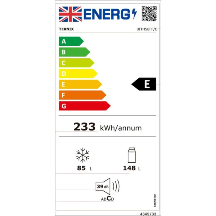 Teknix BITH50FFE - Integrated Fridge Freezer - 148L/85L - E Energy - Image 9
