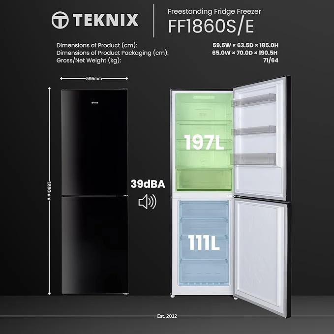 Teknix FF1860B/E - Black Fridge Freezer - 308L - E Energy Rating - Image 7