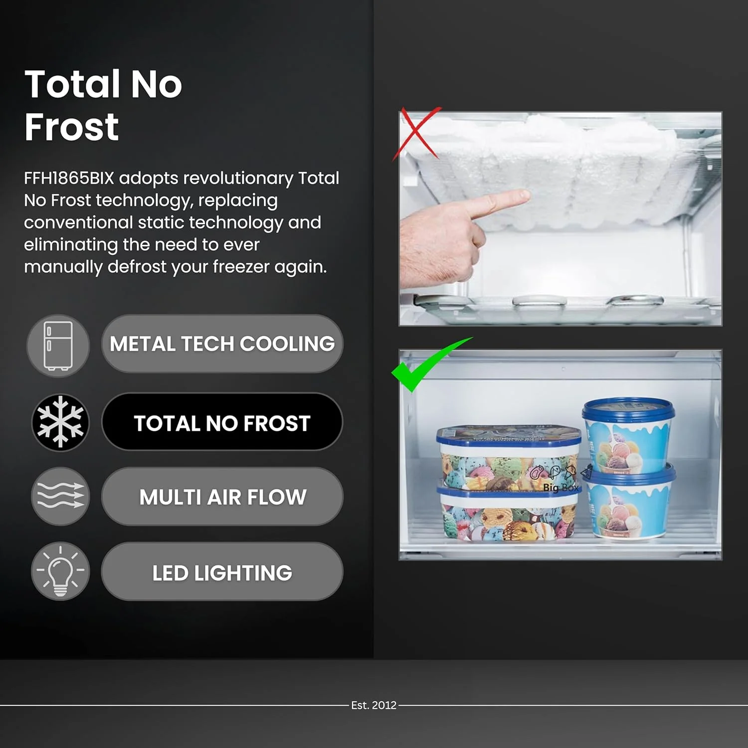 Teknix FFH1865BIX - Black Steel Finish Freestanding 60/40 Frost Free Fridge Freezer - D energy - Image 8