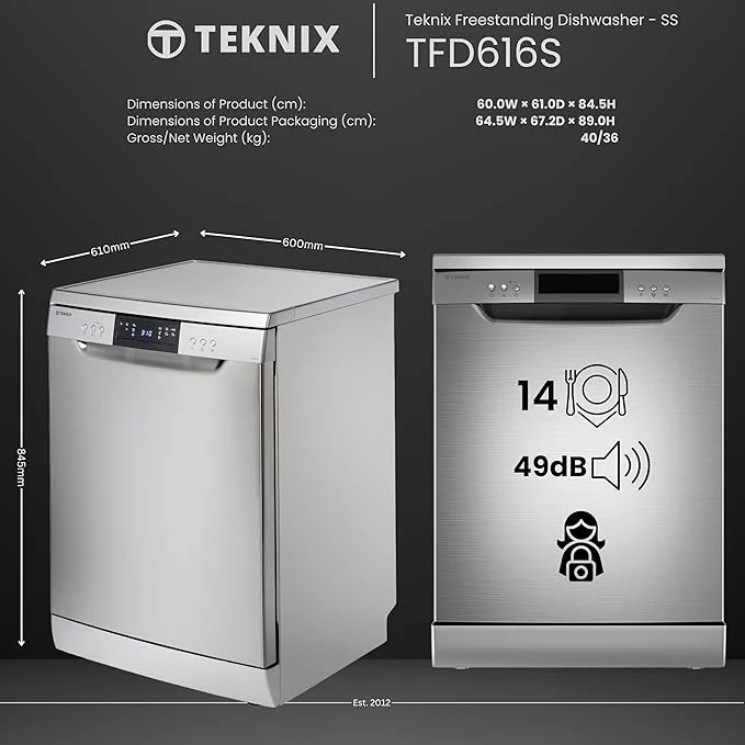 Teknix TFD616S - Stainless steel Freestanding Dishwasher - E energy - Image 4
