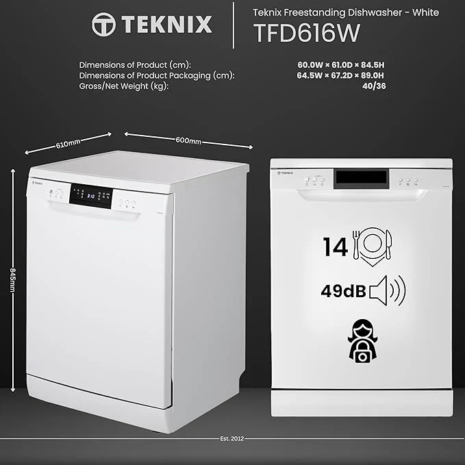 Teknix TFD616W - White Freestanding Dishwasher - E energy **TOP CUTLERY RACK** - Image 4