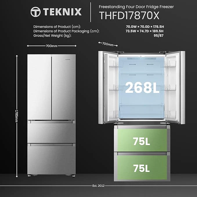 Teknix THFD17870X - Silver Freestanding American Frost Free Fridge Freezer - E energy - Image 6