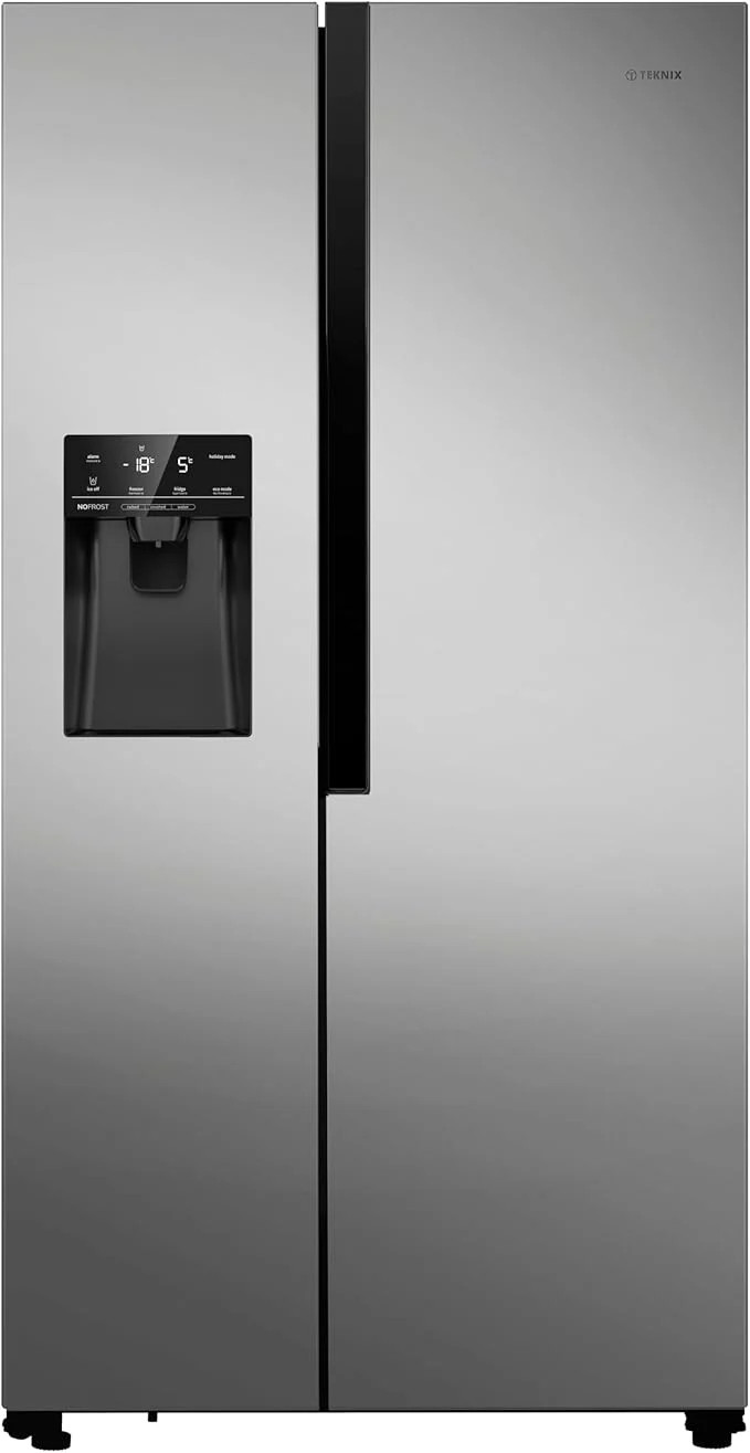 Teknix THSBS1791PLUX Stainless Steel 2 Door Side by Side Fridge Freezer - E rated Plumbed ice+water