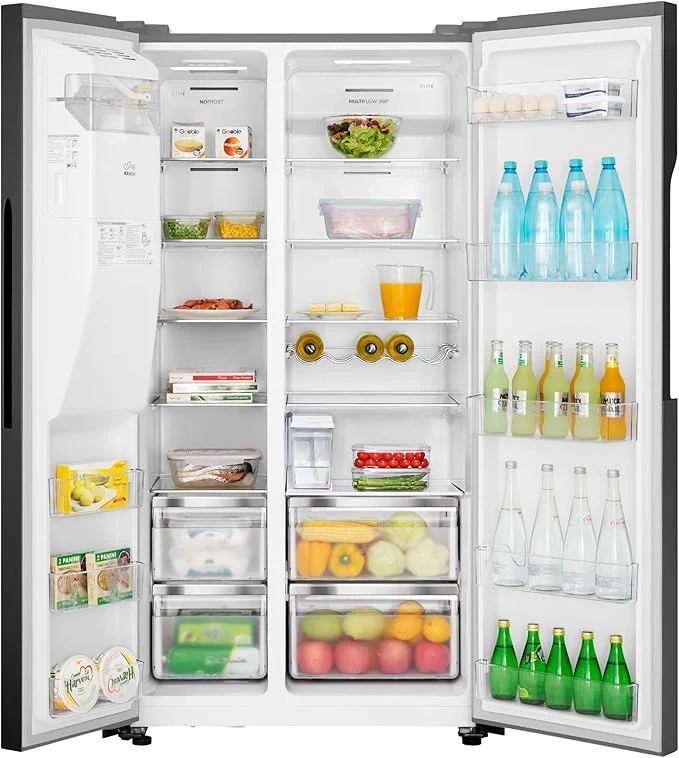 Teknix THSBS1791PLUBIX Black Steel 2 Door Side by Side Fridge Freezer - E rated Plumbed ice+water - Image 2