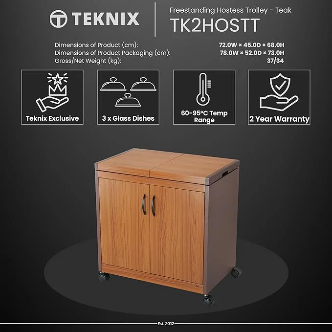 Teknix TK2HOSTT - Teak Food Trolley Warming Drawer - Image 2