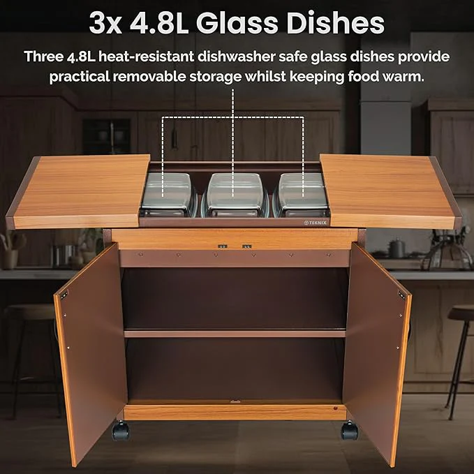 Teknix TK2HOSTT - Teak Food Trolley Warming Drawer - Image 5