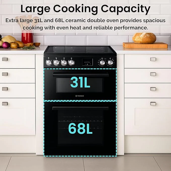 Teknix TKED64B - Black 4 Zone Electric Double Oven - Manual cleaning - A energy - Image 2