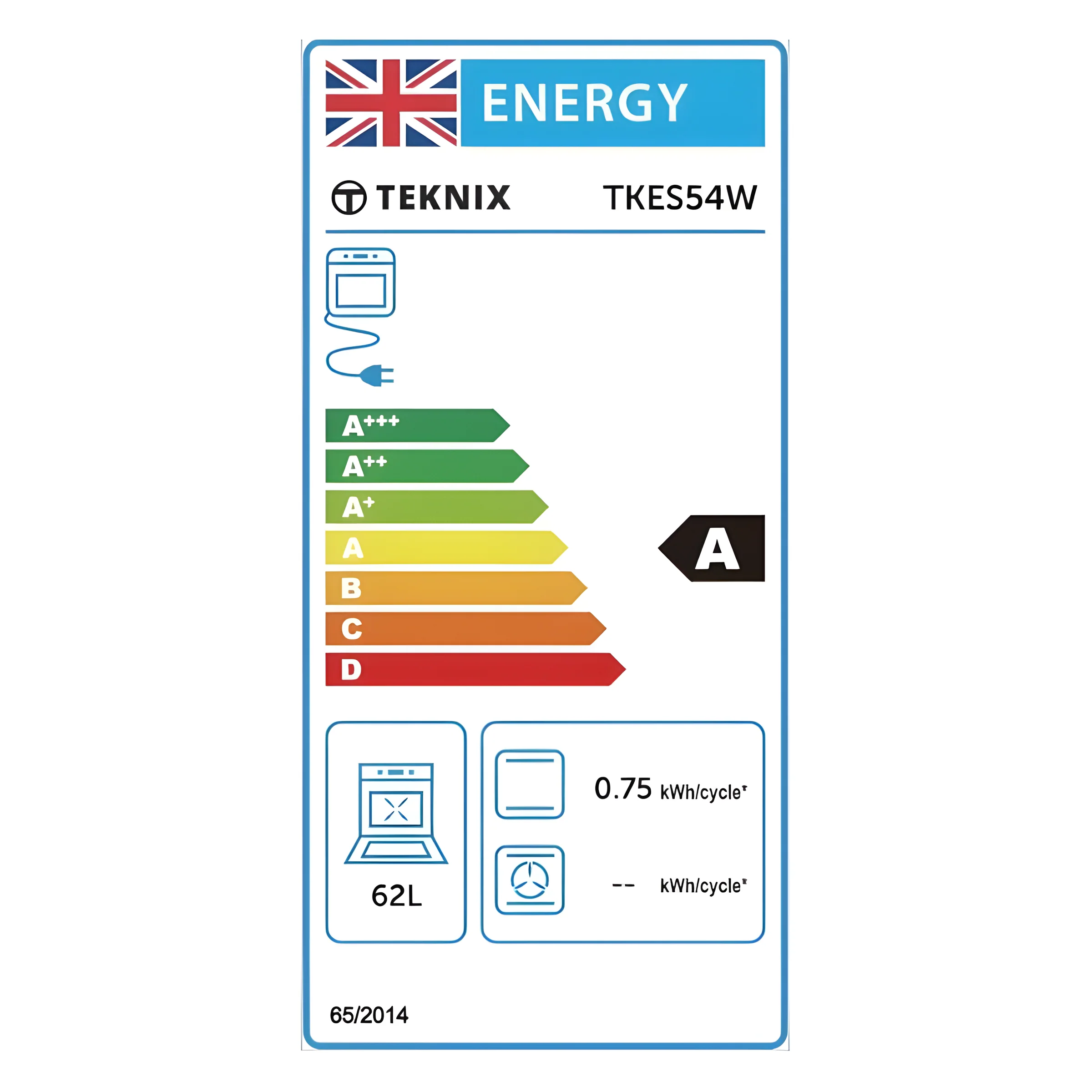 Teknix TKES54W - White 4 Zone Electric Single Oven - Manual cleaning - A energy - Image 3