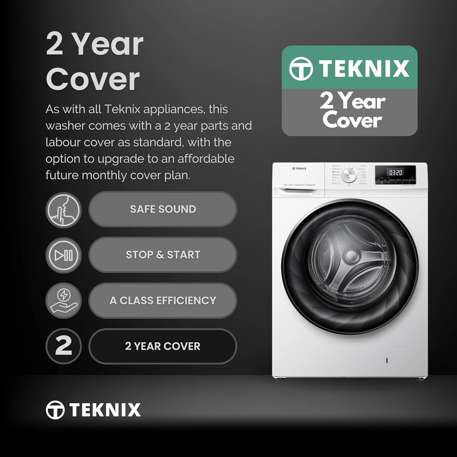 Teknix TKW12142HW - White Freestanding 12KG Washing Machine - 1400 RPM - A energy - Image 10