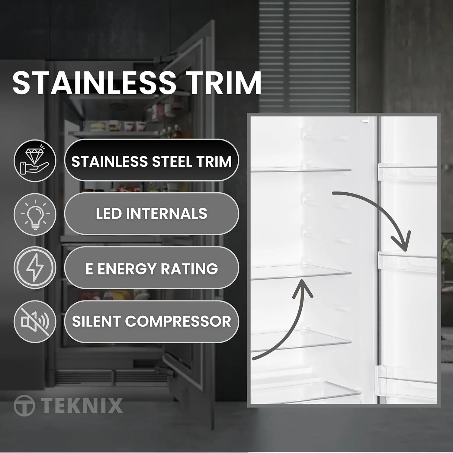 Teknix TL1435X - Inox Finish - 242L Freestanding Larder Fridge - F energy - Image 6